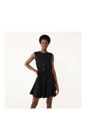 Nine West Black Sleeveless Button-Front Drawstring Mini Dress